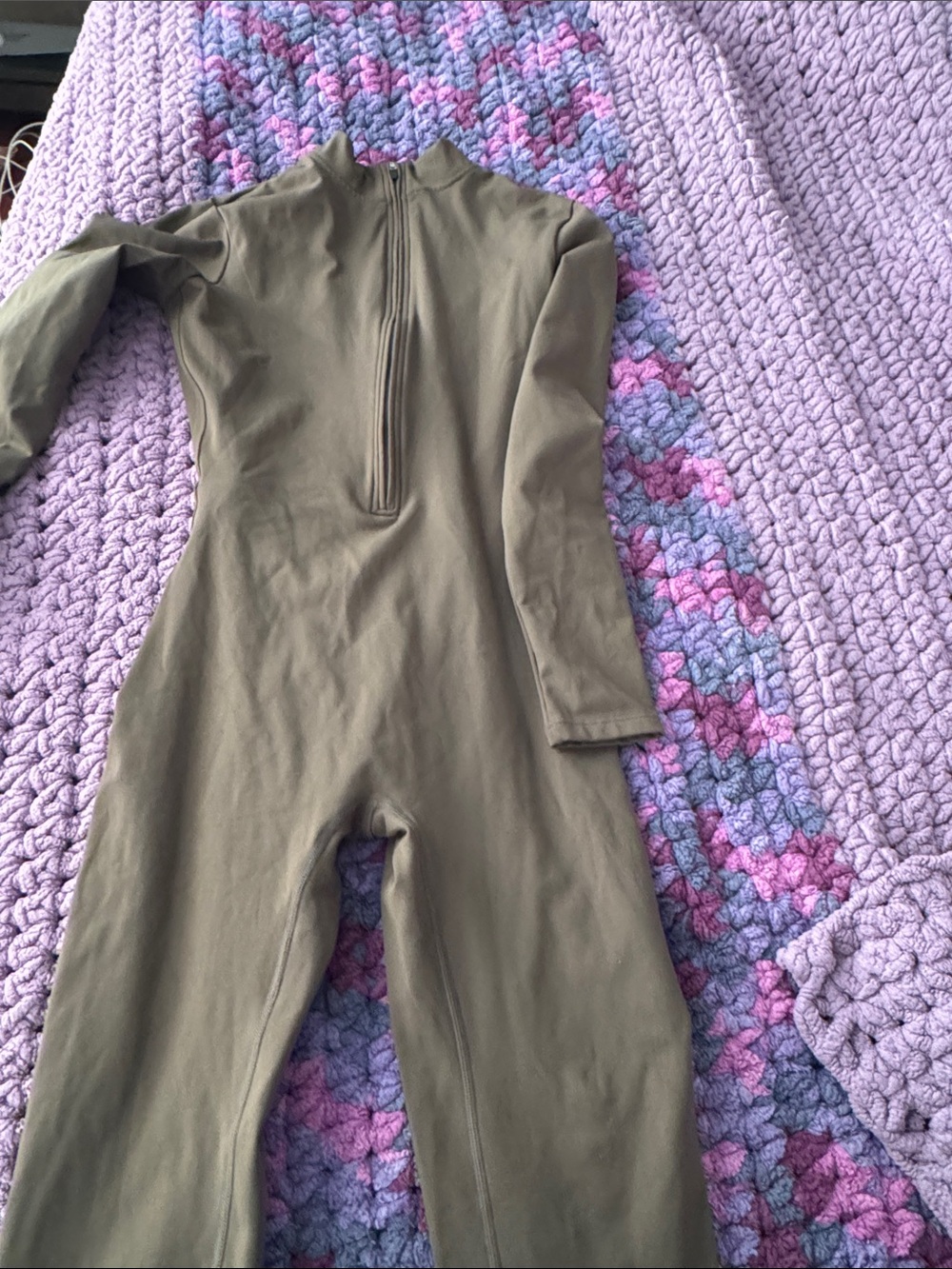 Unbranded Olive Green Long-Sleeve Zip-Front One-Piece Bodysuit for Kids